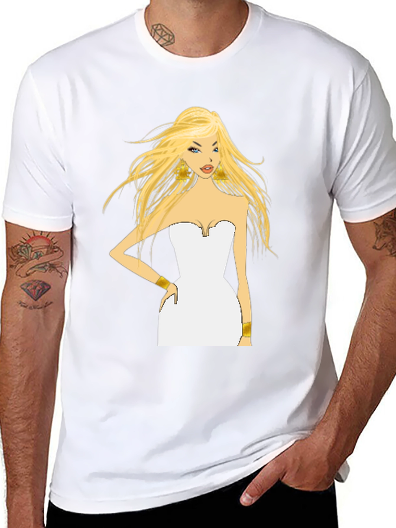 Blonde Cartoon Woman Black T-Shirt