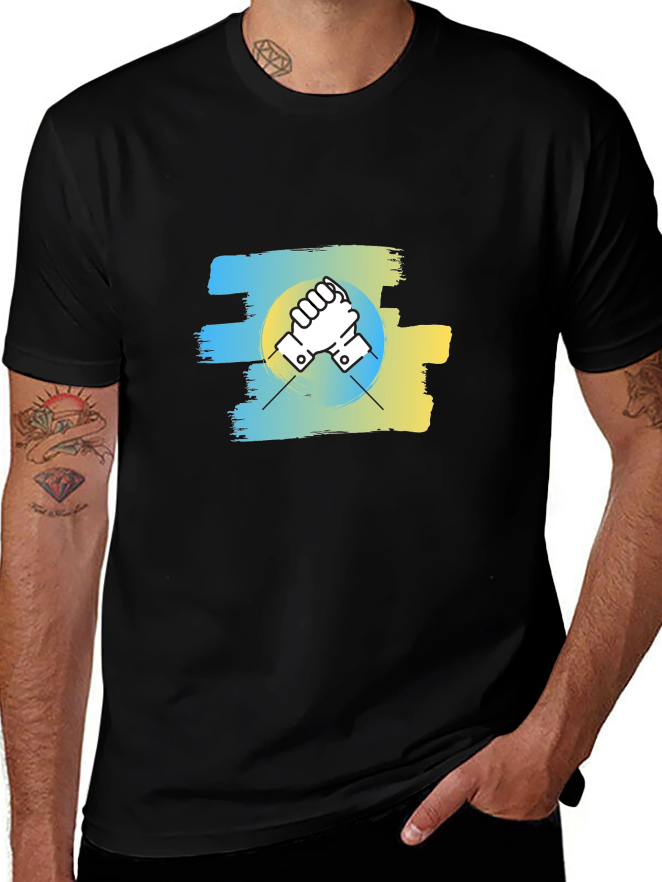 Ukraine Flag Handshake Graphic T-Shirt