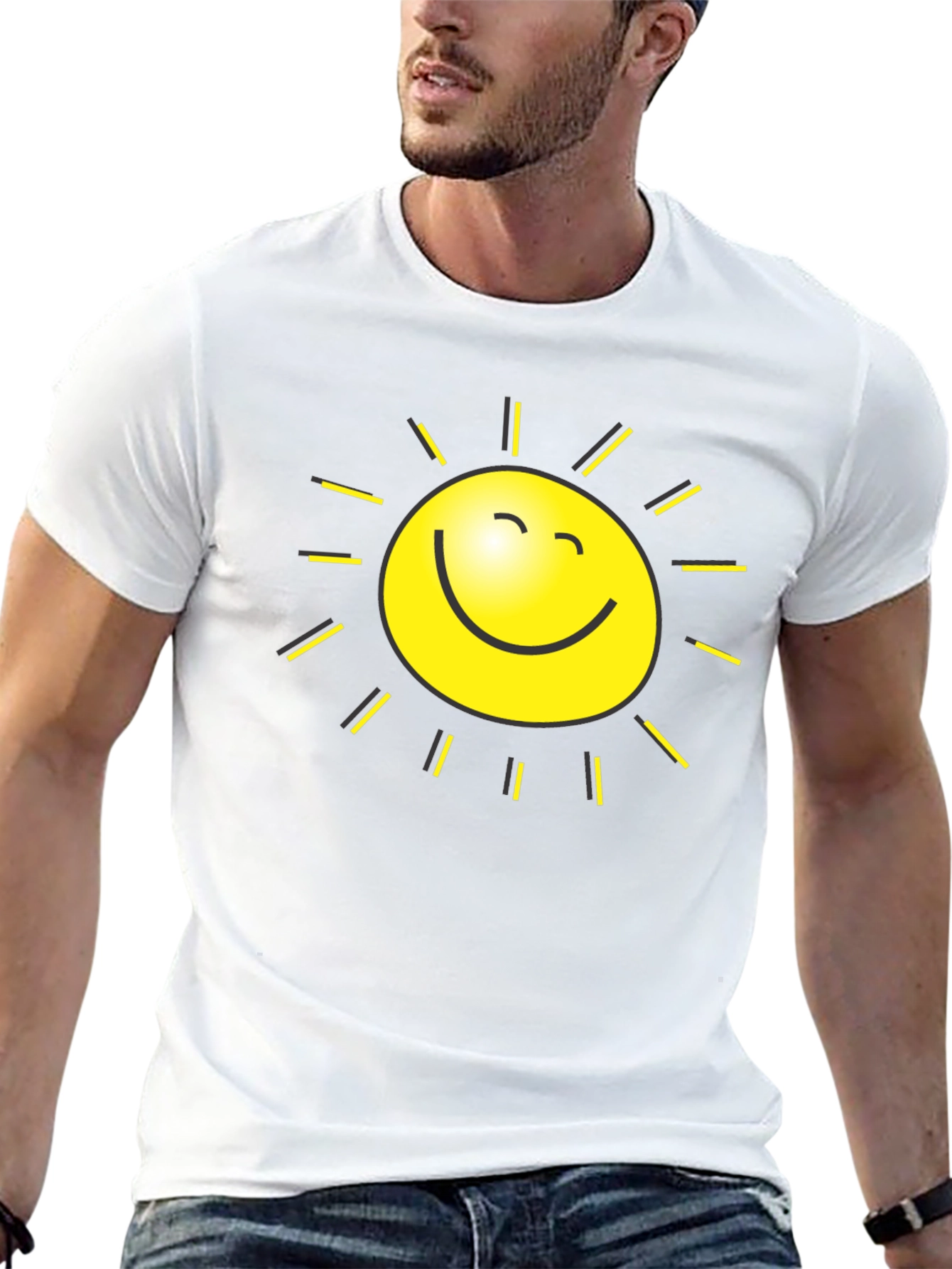 Happy Sun Graphic Tee - Black Cotton Blend