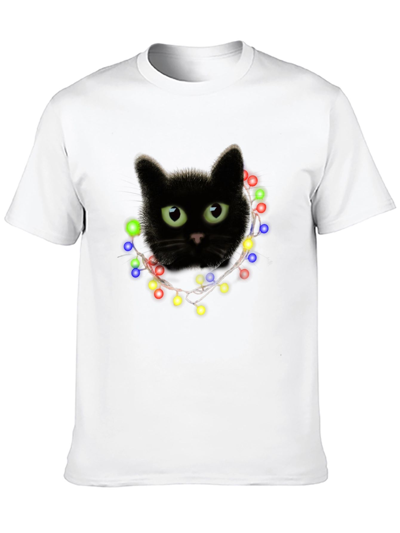 Black Cat Christmas Lights T-Shirt