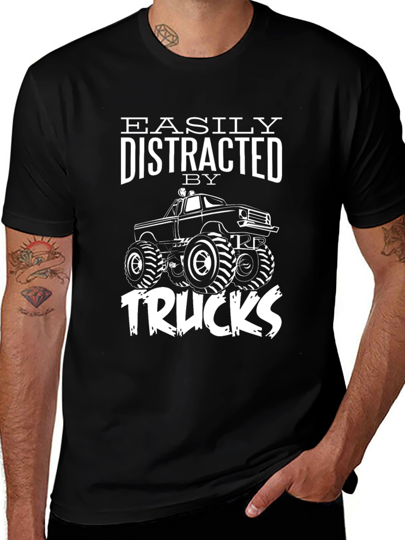 Easily Distracted by Trucks Black Graphic T-Shirt