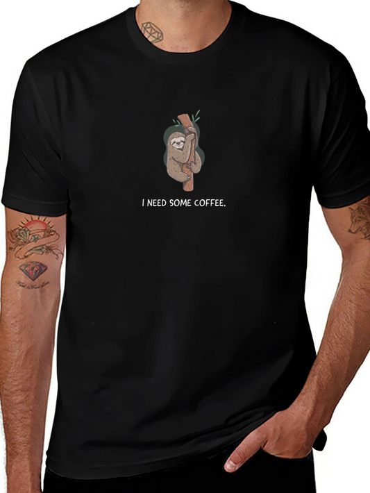 I Need Some Coffee Sloth Black T-Shirt