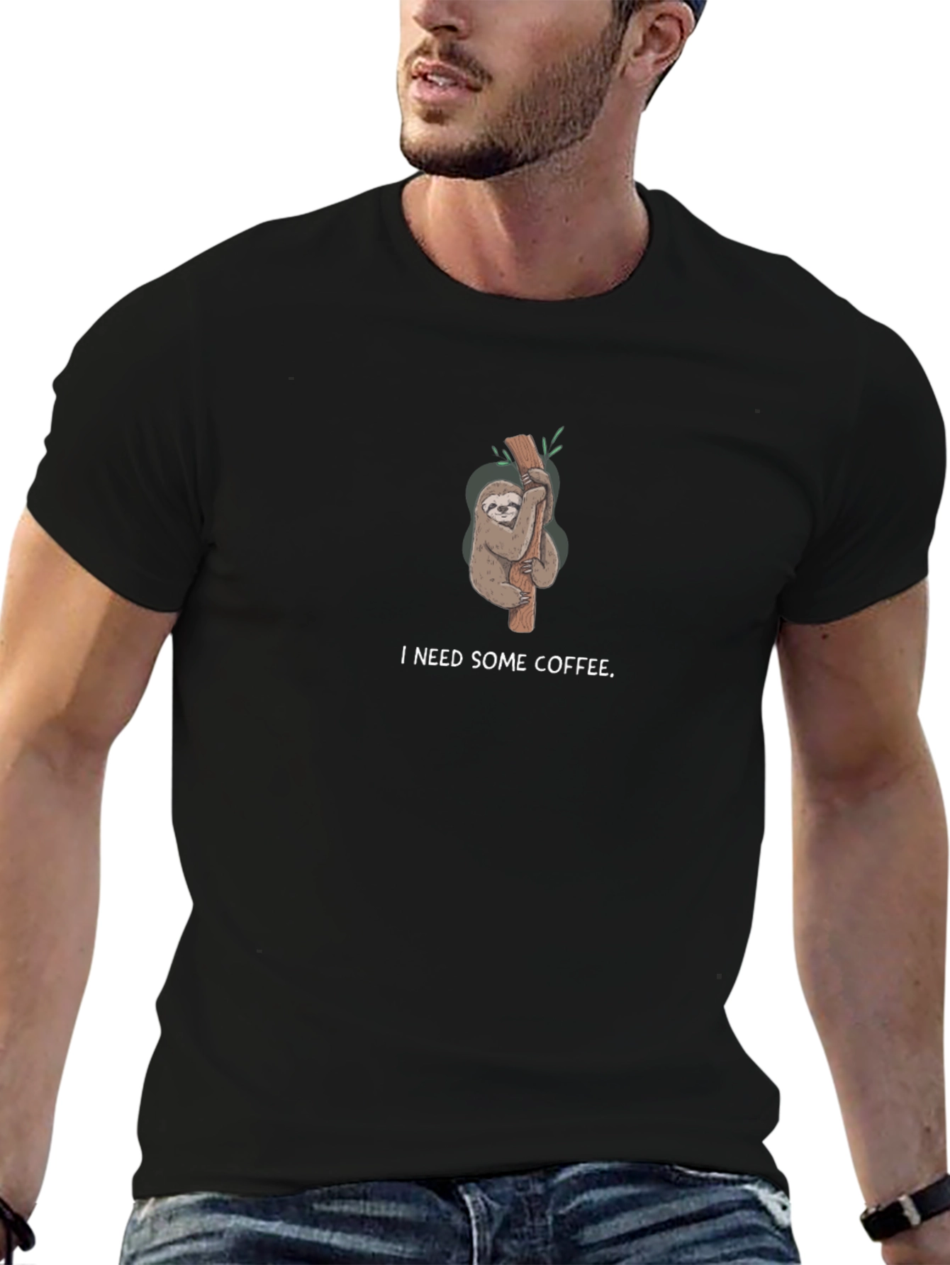 I Need Some Coffee Sloth Black T-Shirt