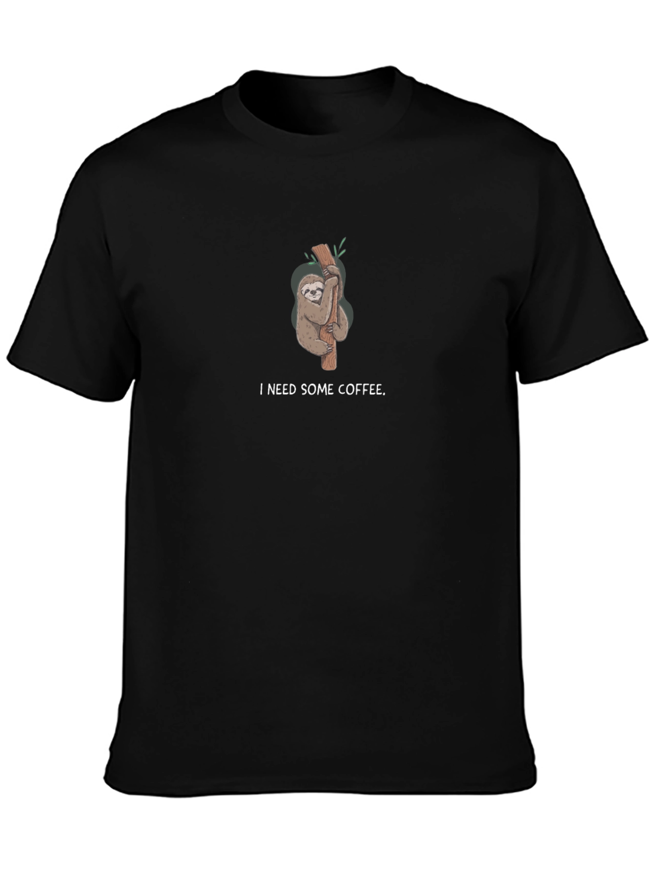 I Need Some Coffee Sloth Black T-Shirt