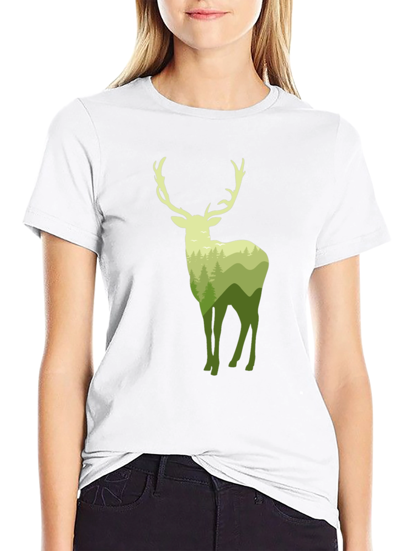 Nature Deer Graphic Black T-Shirt