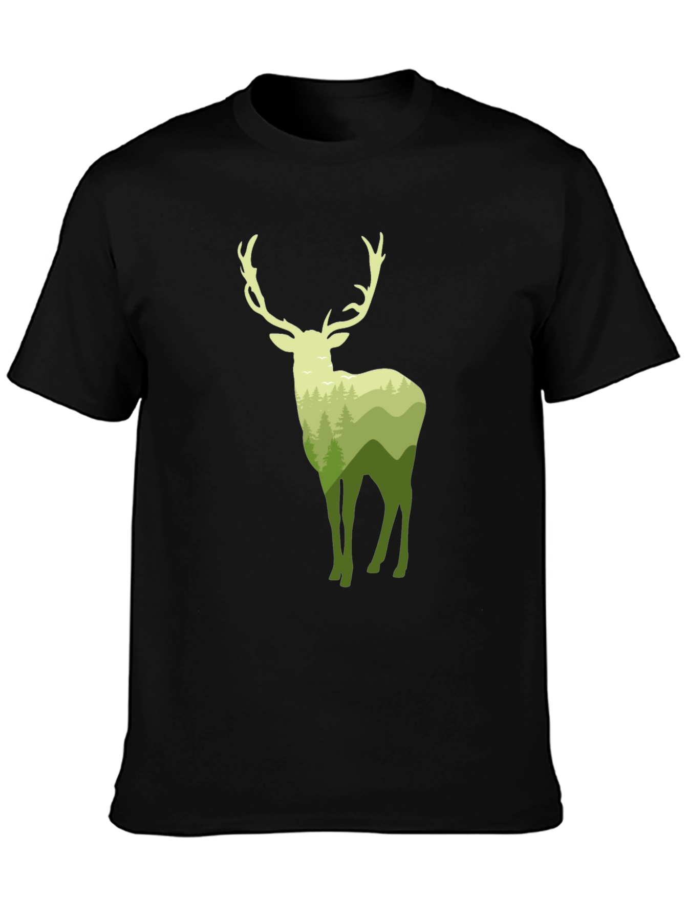 Nature Deer Graphic Black T-Shirt
