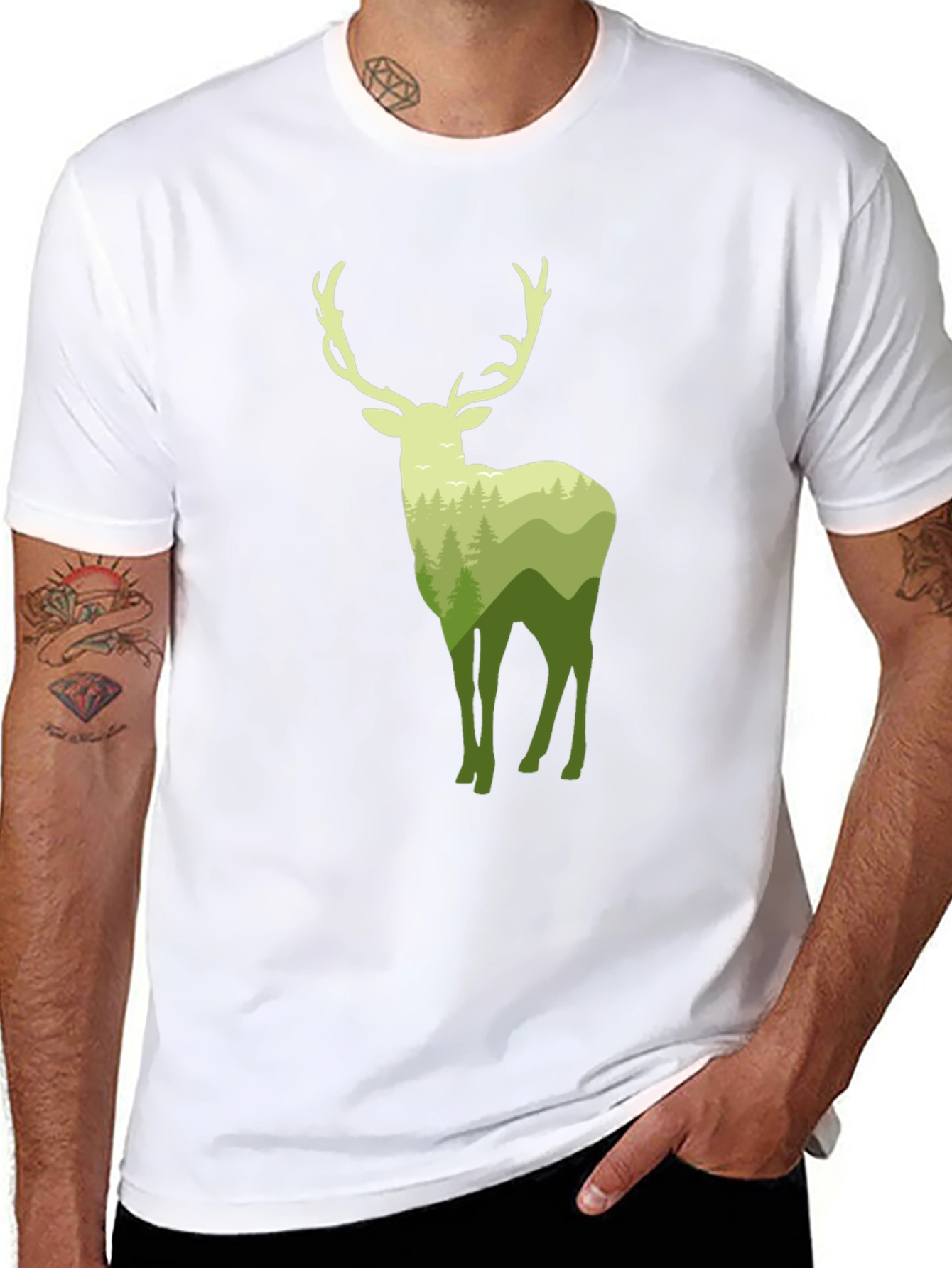 Nature Deer Graphic Black T-Shirt