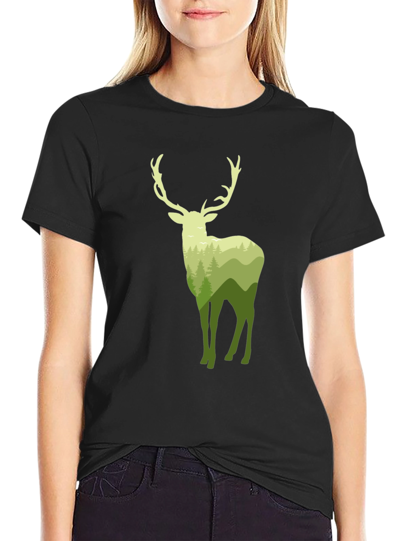 Nature Deer Graphic Black T-Shirt