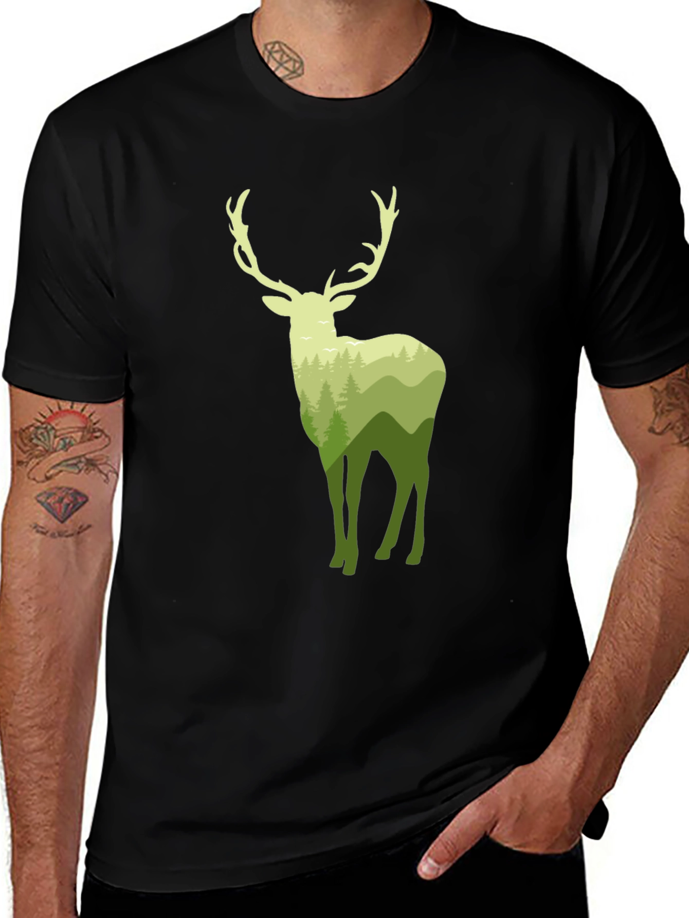 Nature Deer Graphic Black T-Shirt