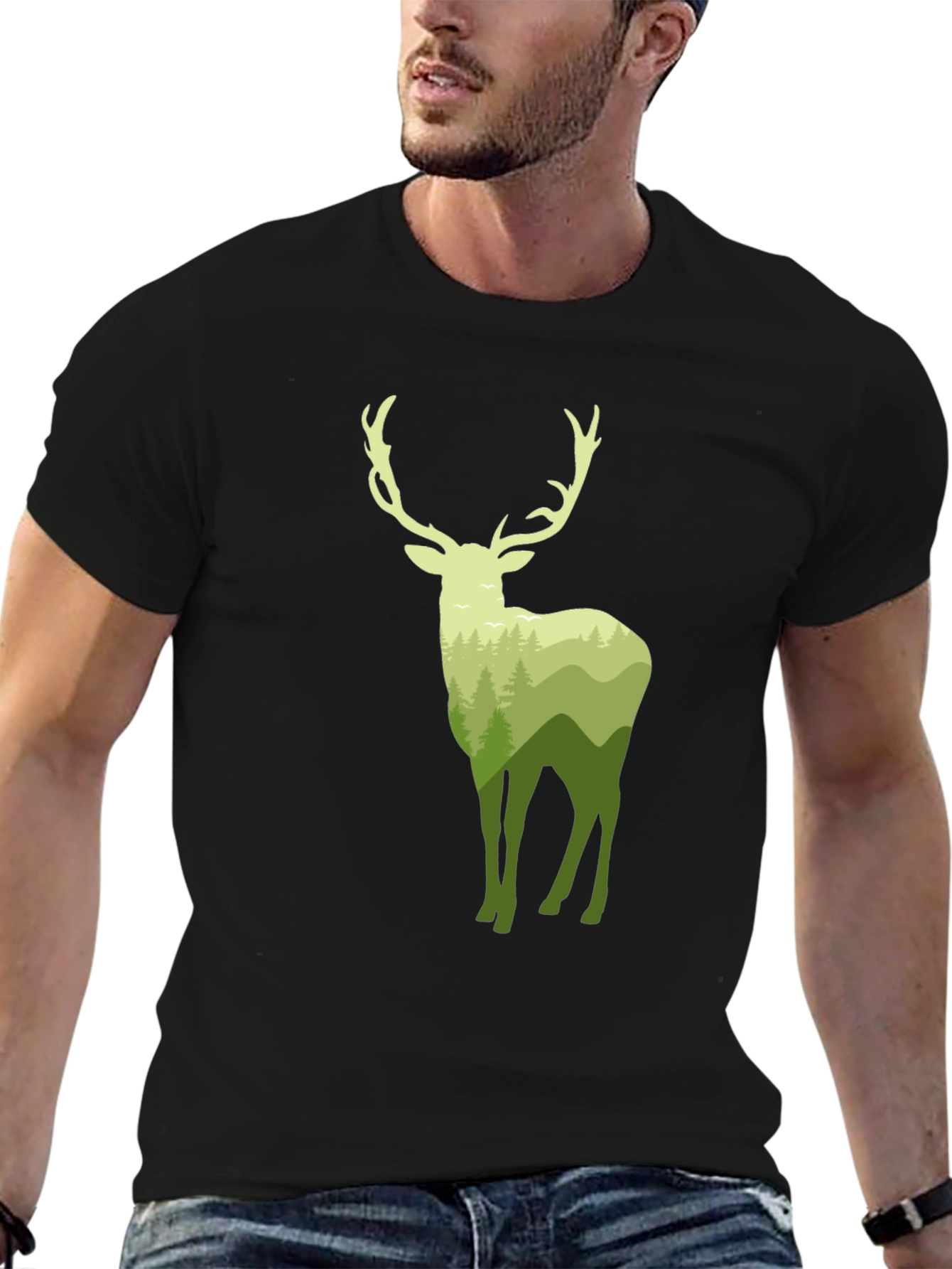 Nature Deer Graphic Black T-Shirt