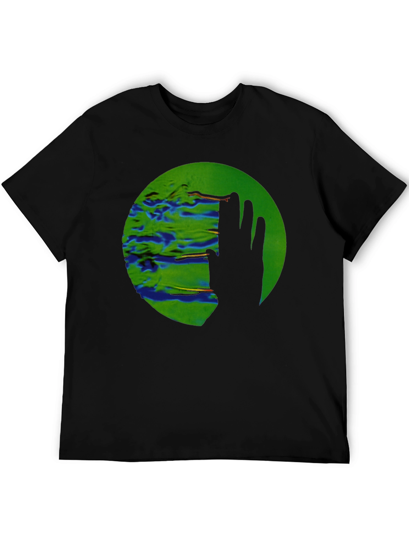 Abstract Green Circle Graphic Print Black T-Shirt