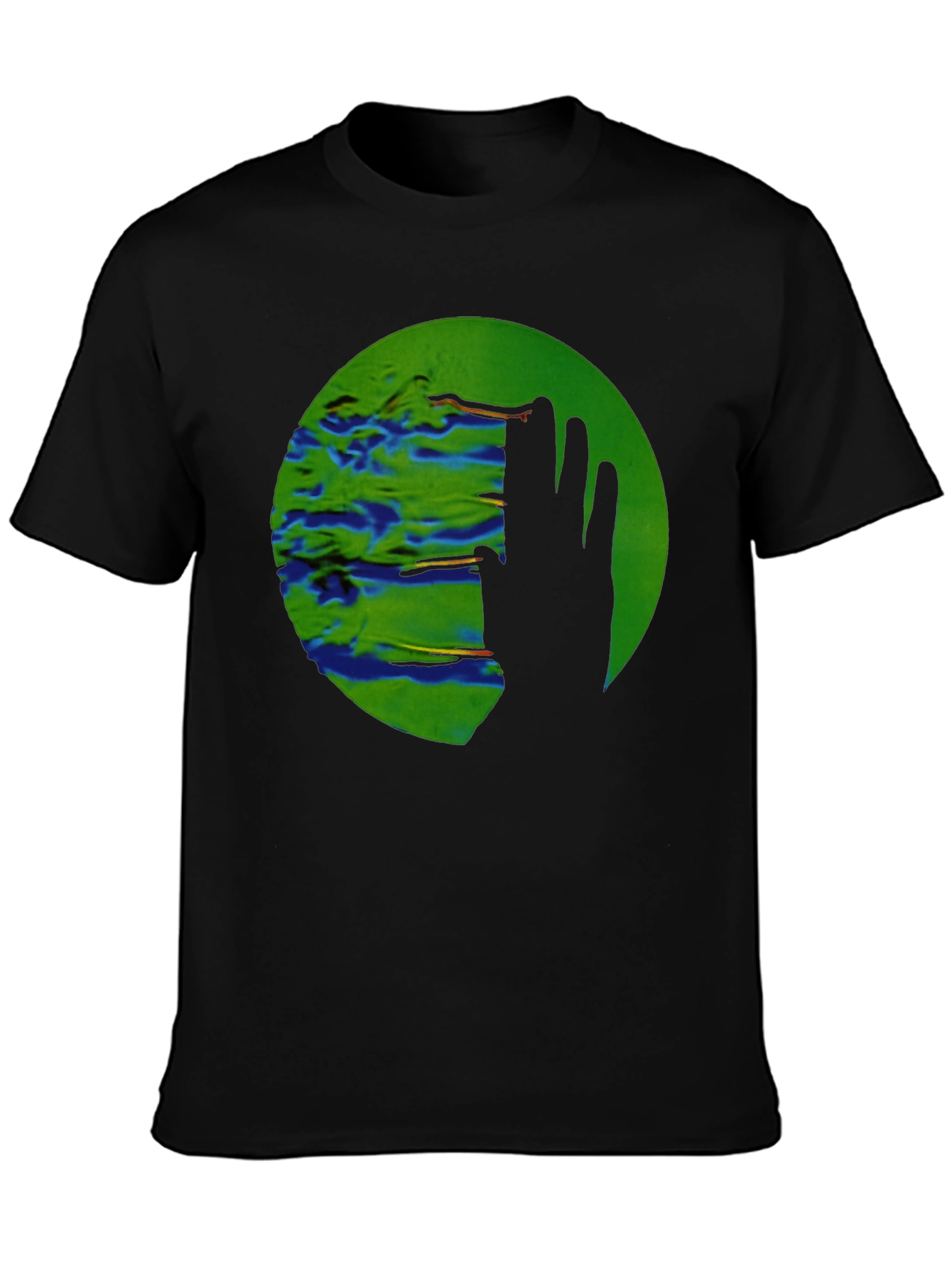Abstract Green Circle Graphic Print Black T-Shirt