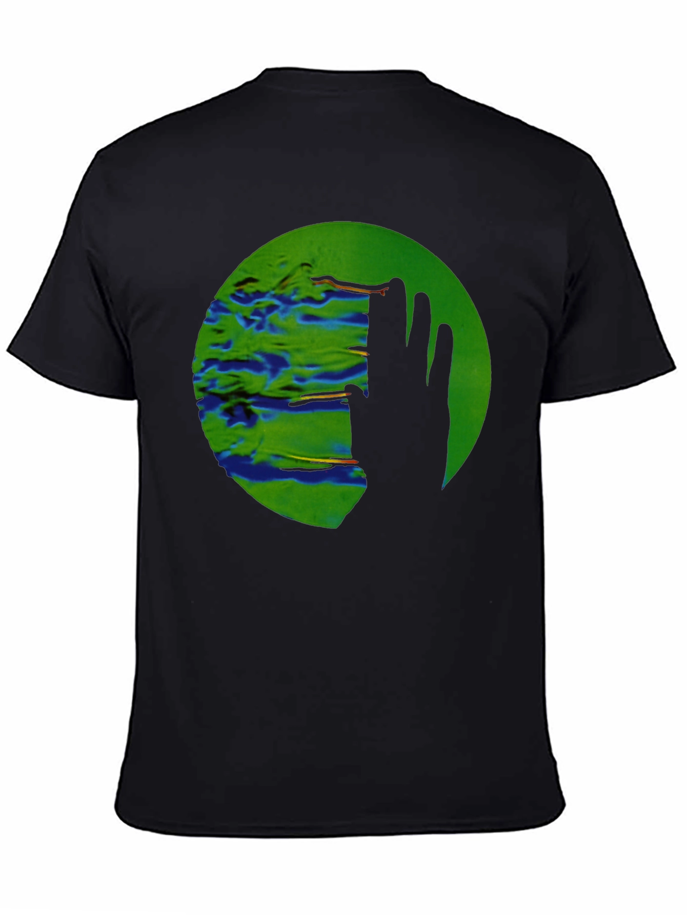 Abstract Green Circle Graphic Print Black T-Shirt