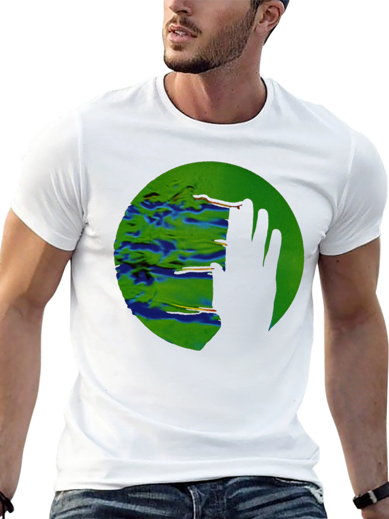 Abstract Green Circle Graphic Print Black T-Shirt