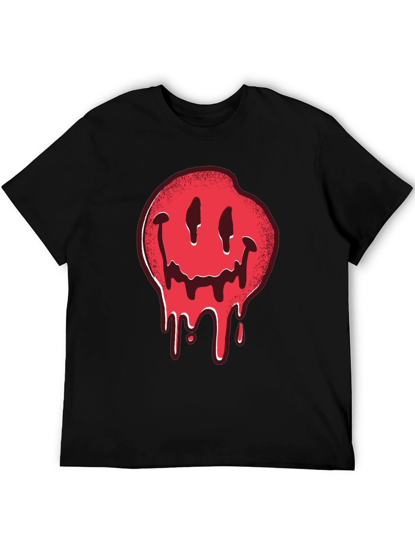 Melting Smiley Face Graphic Tee - Black Cotton T-Shirt
