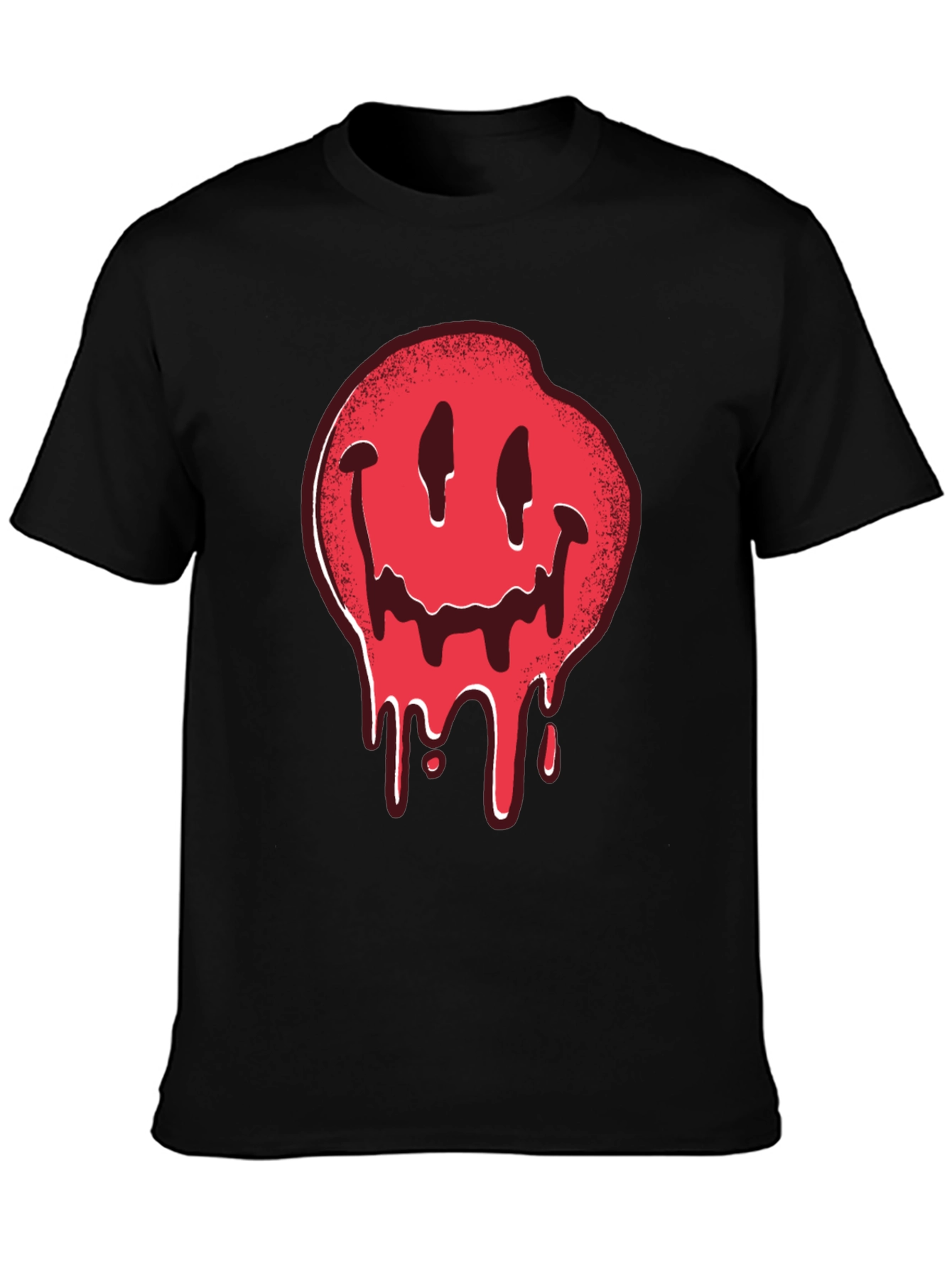 Melting Smiley Face Graphic Tee - Black Cotton T-Shirt