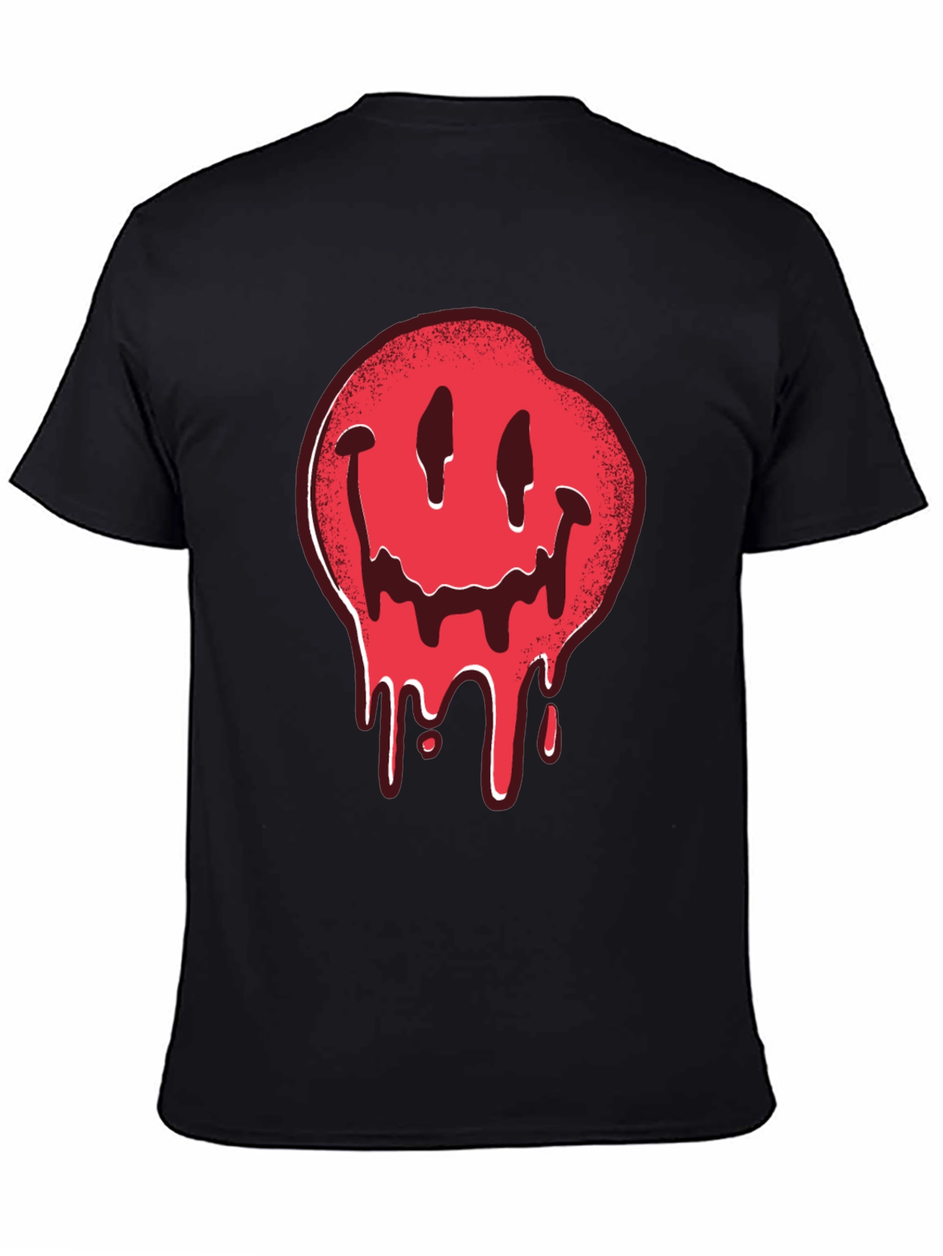 Melting Smiley Face Graphic Tee - Black Cotton T-Shirt