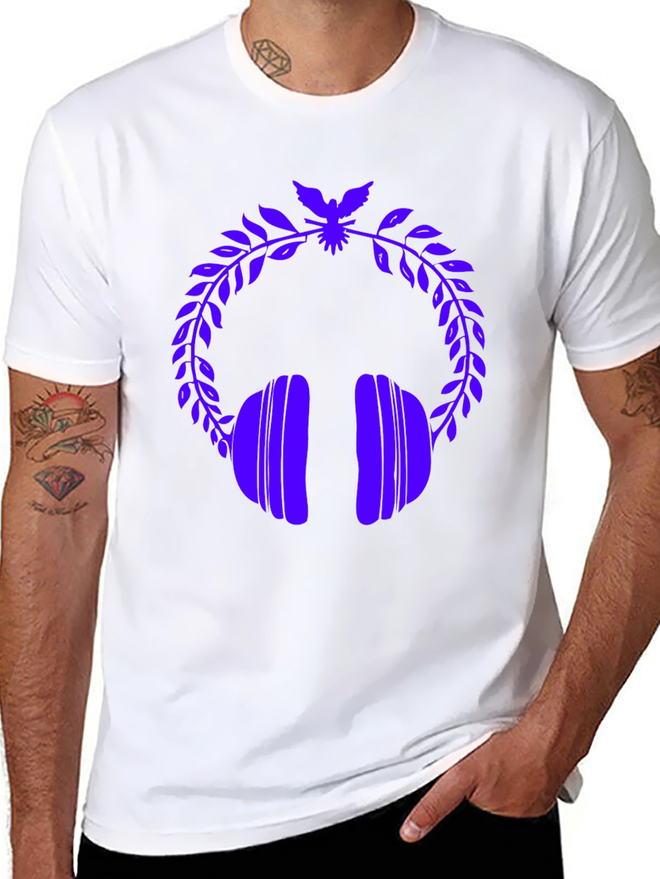 Stylish Graphic Tee - Headphones & Laurel Wreath
