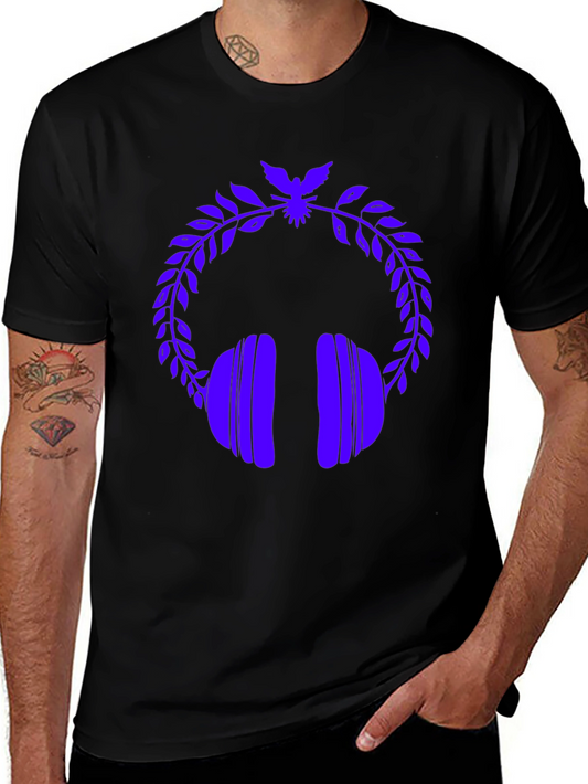 Stylish Graphic Tee - Headphones & Laurel Wreath