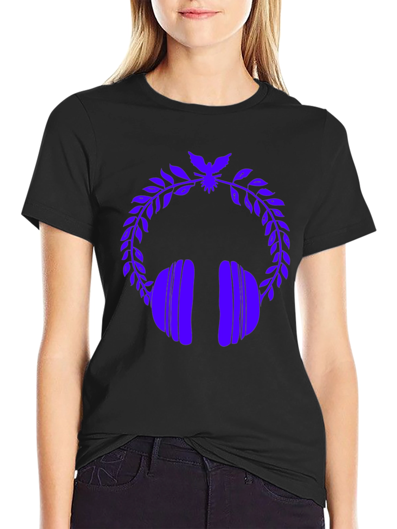 Stylish Graphic Tee - Headphones & Laurel Wreath
