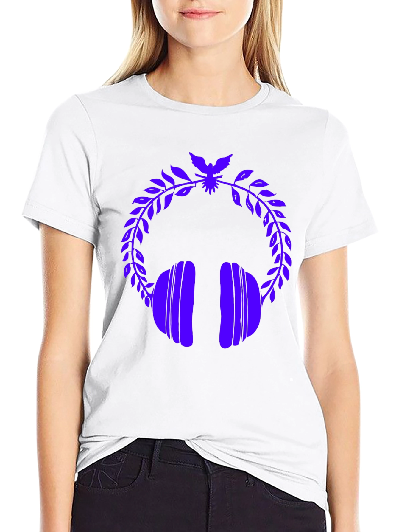 Stylish Graphic Tee - Headphones & Laurel Wreath