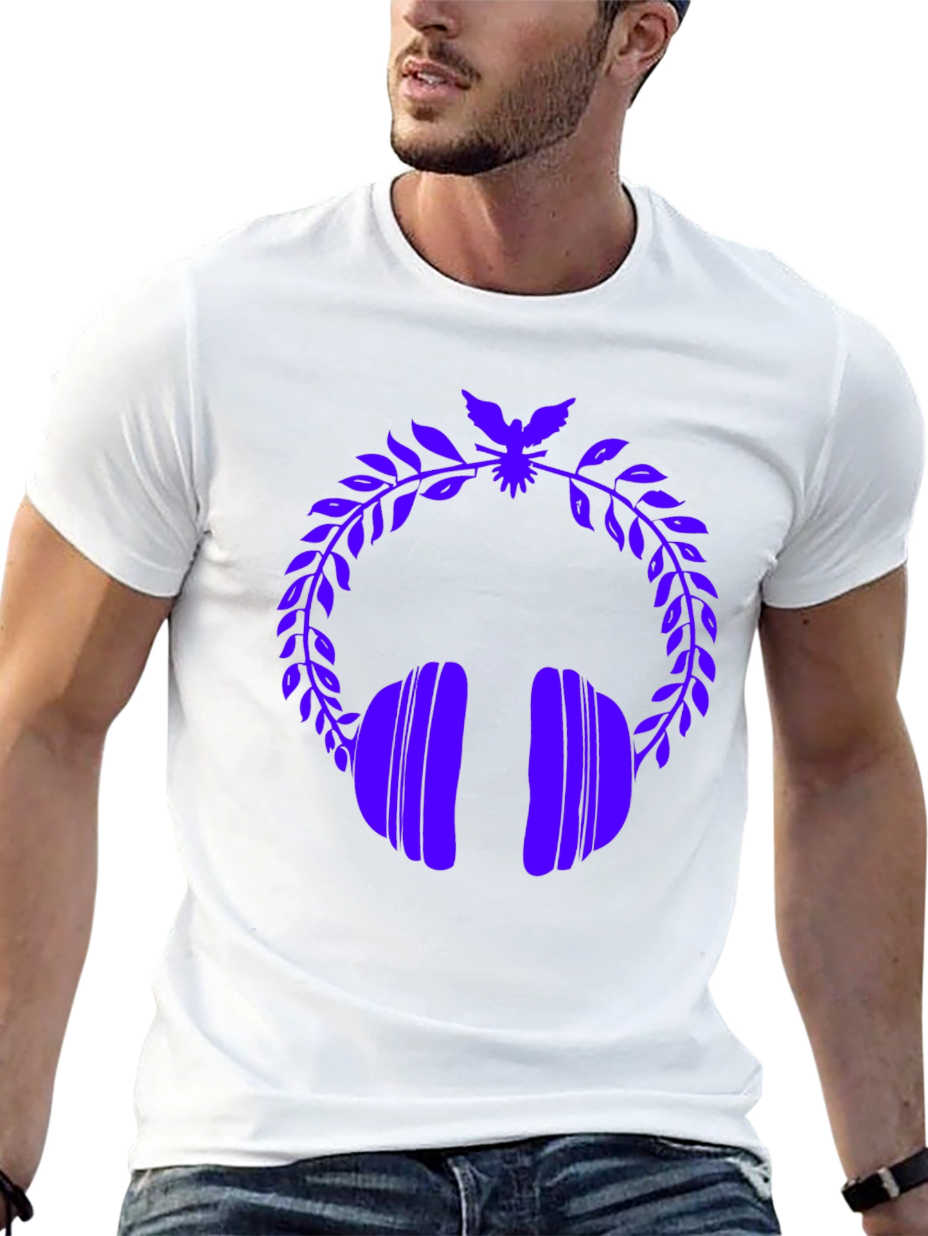 Stylish Graphic Tee - Headphones & Laurel Wreath