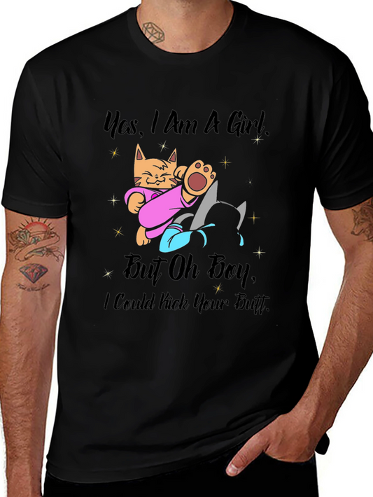 Girl Power Cat Kick Butt Graphic Tee