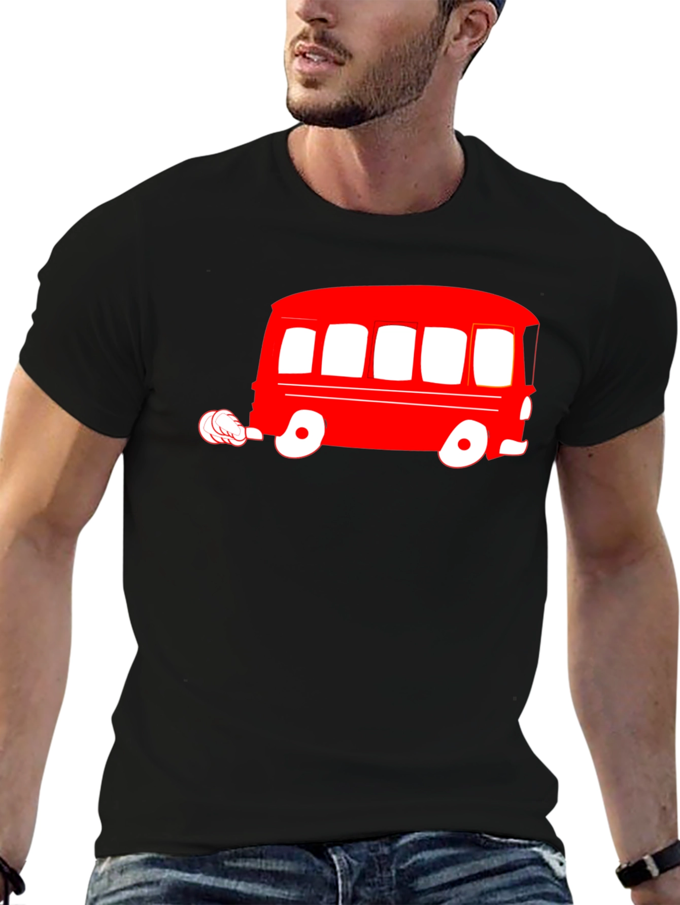 Retro Red Bus Graphic Tee - Classic Style