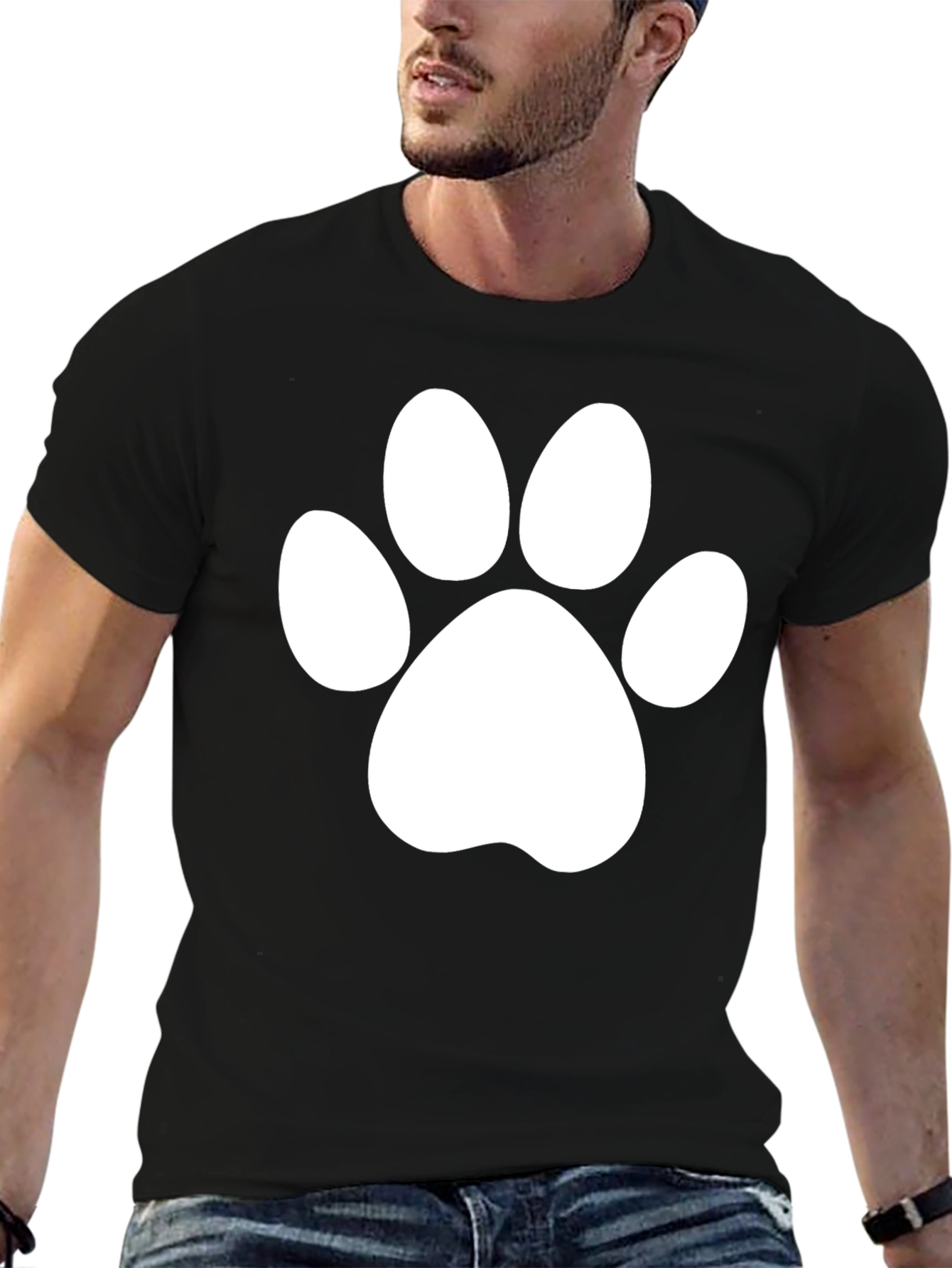 Black T-Shirt with White Paw Print Design