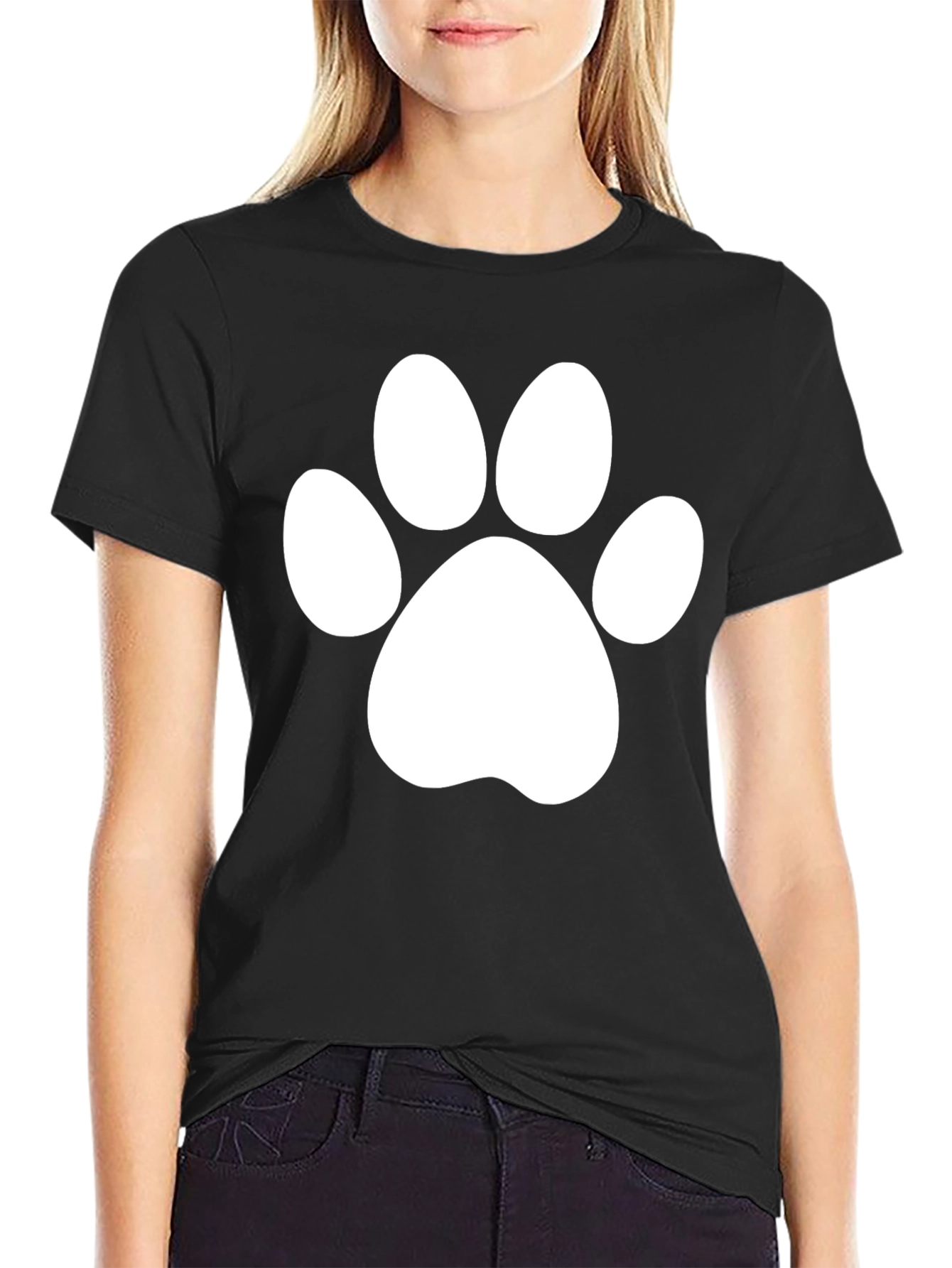 Black T-Shirt with White Paw Print Design