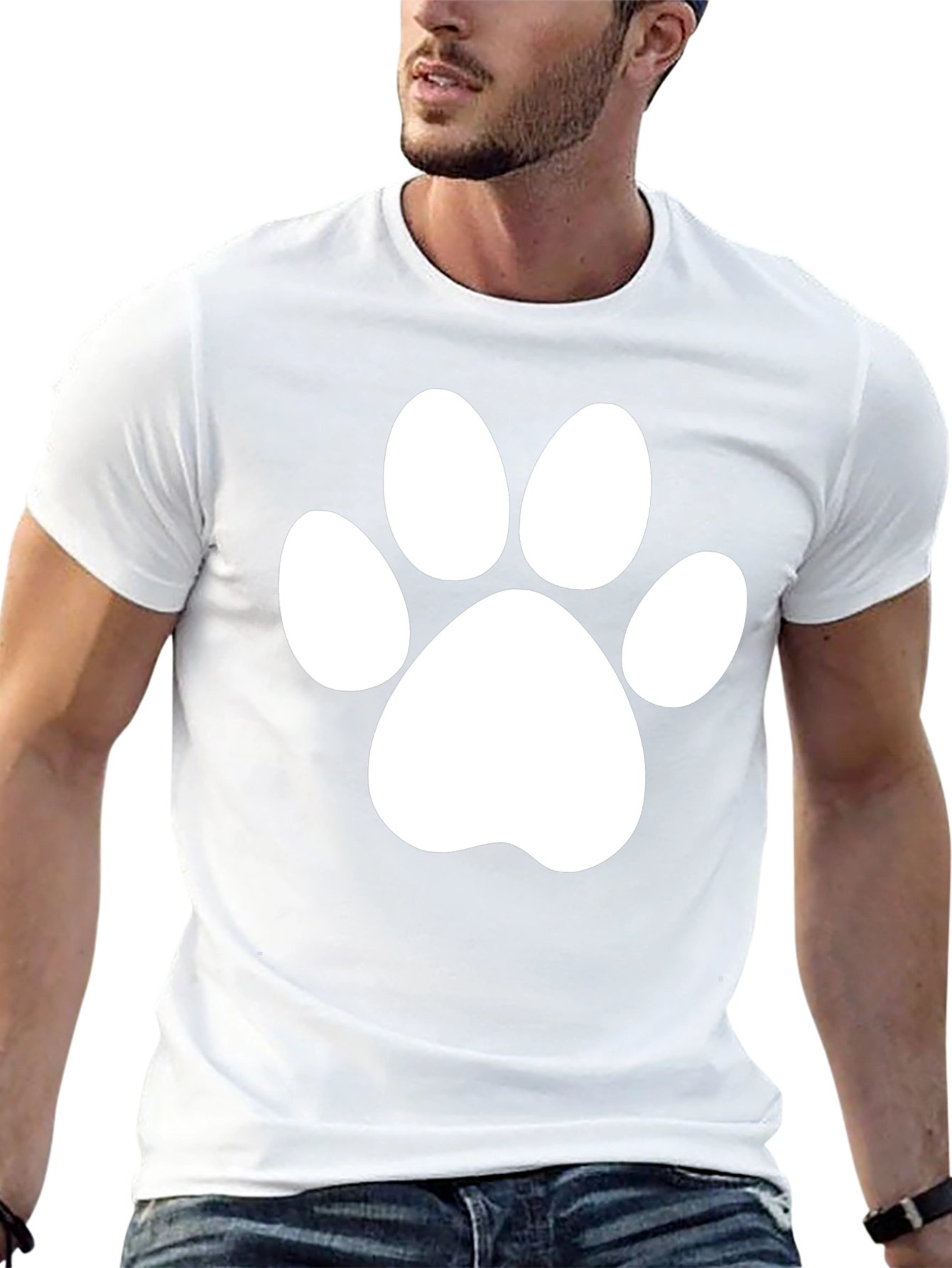 Black T-Shirt with White Paw Print Design