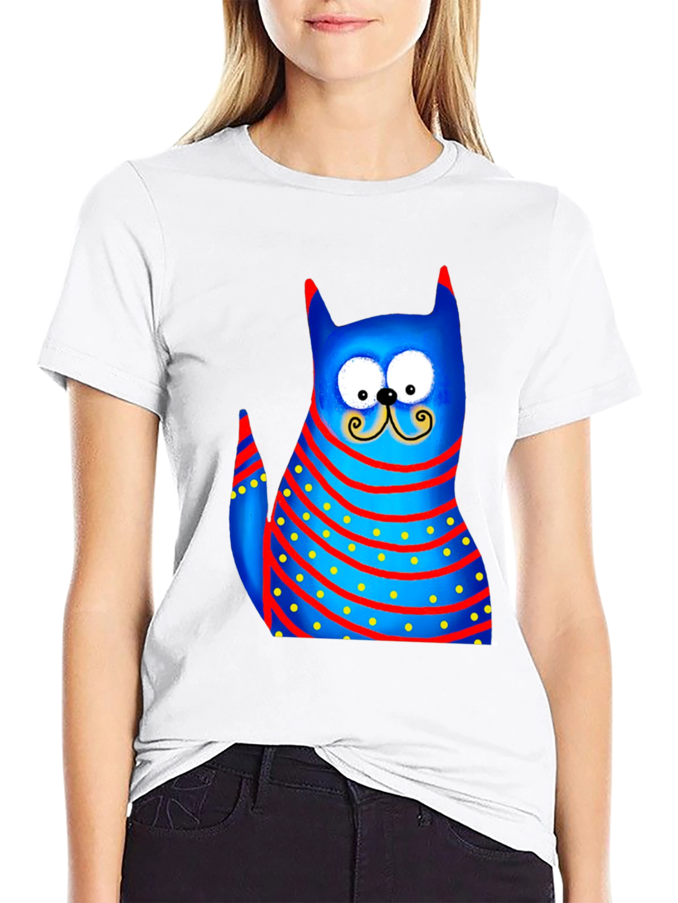 Cartoon Cat Graphic Tee - Whimsical Style