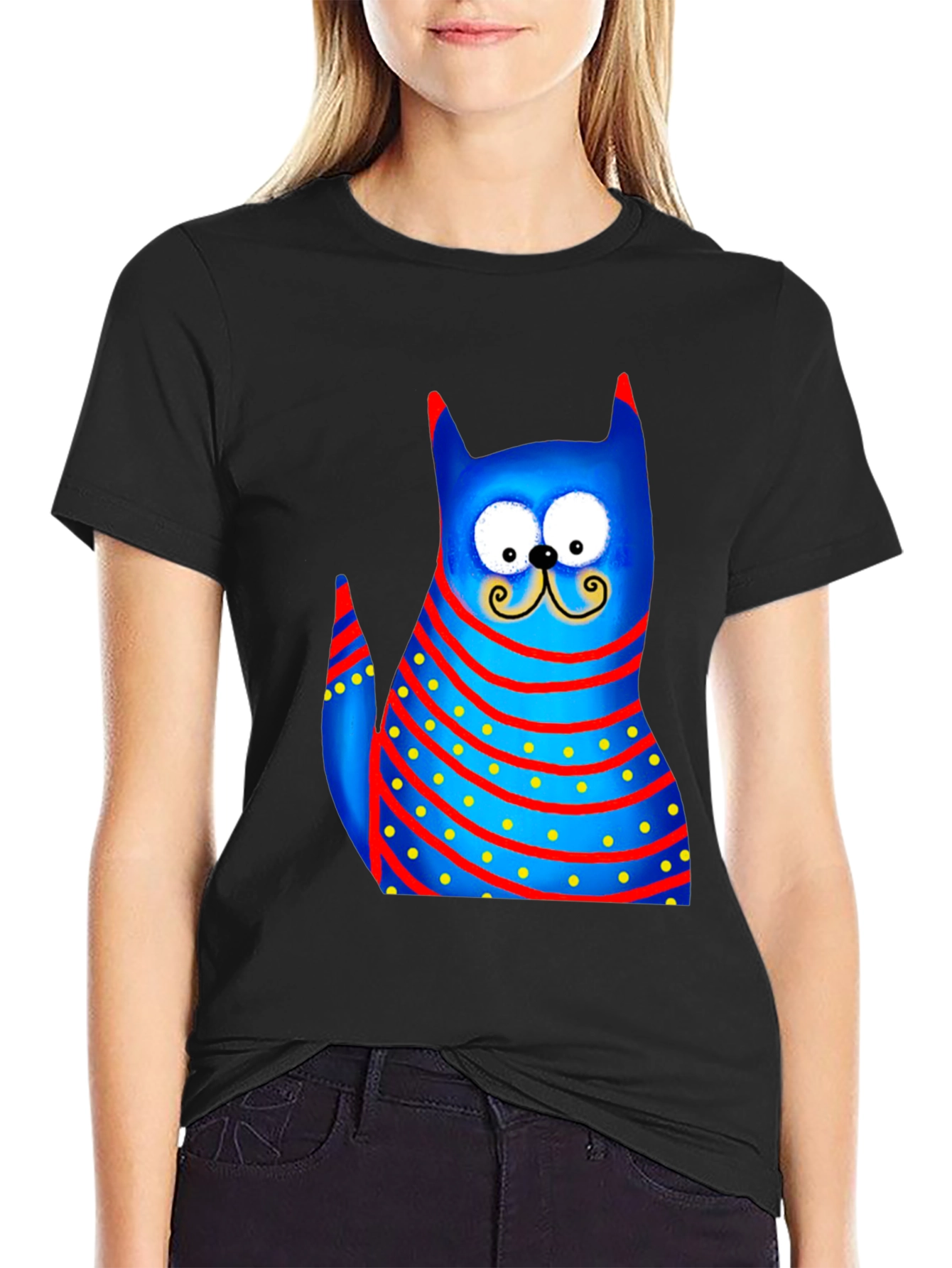 Cartoon Cat Graphic Tee - Whimsical Style