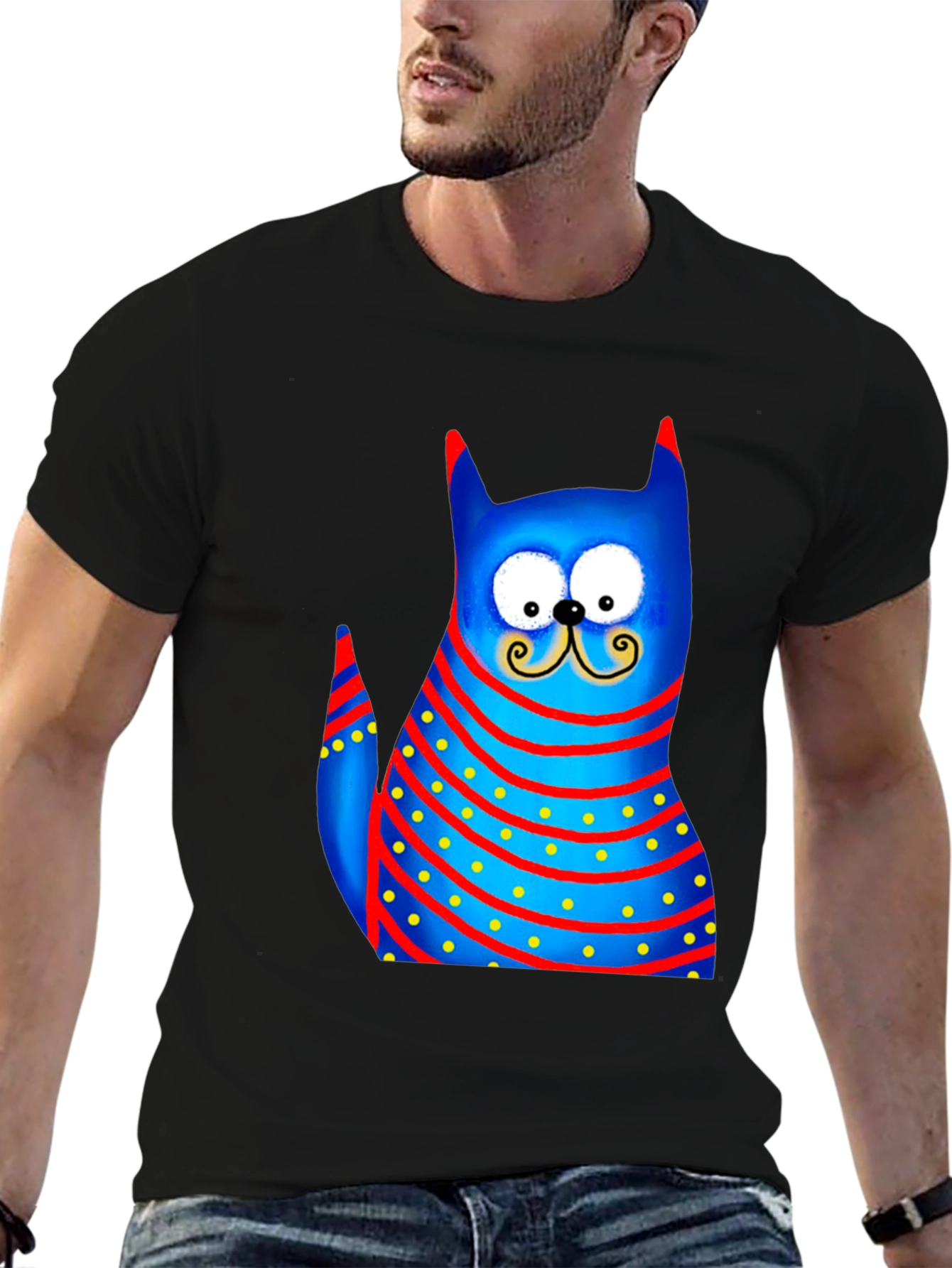 Cartoon Cat Graphic Tee - Whimsical Style