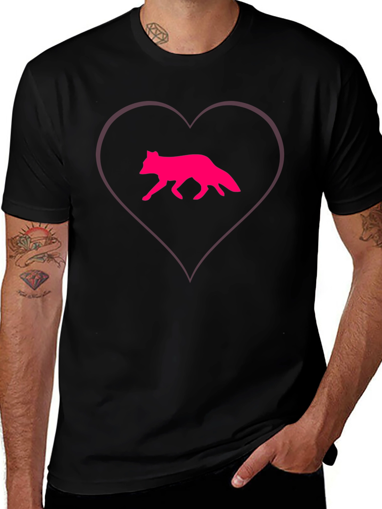 Fox Love Tee - Black Cotton Blend Graphic T-Shirt