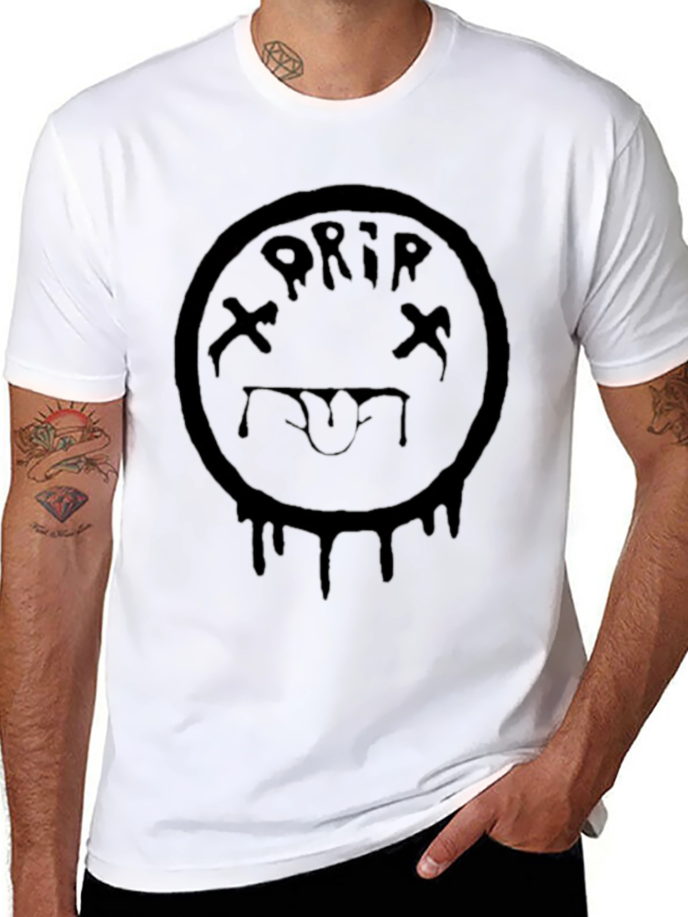 Drip Smiley Face Graphic Tee - Black