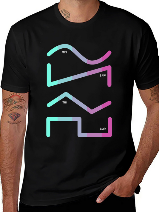 Geometric Waveform Graphic Tee - Sin Saw Tri SQR