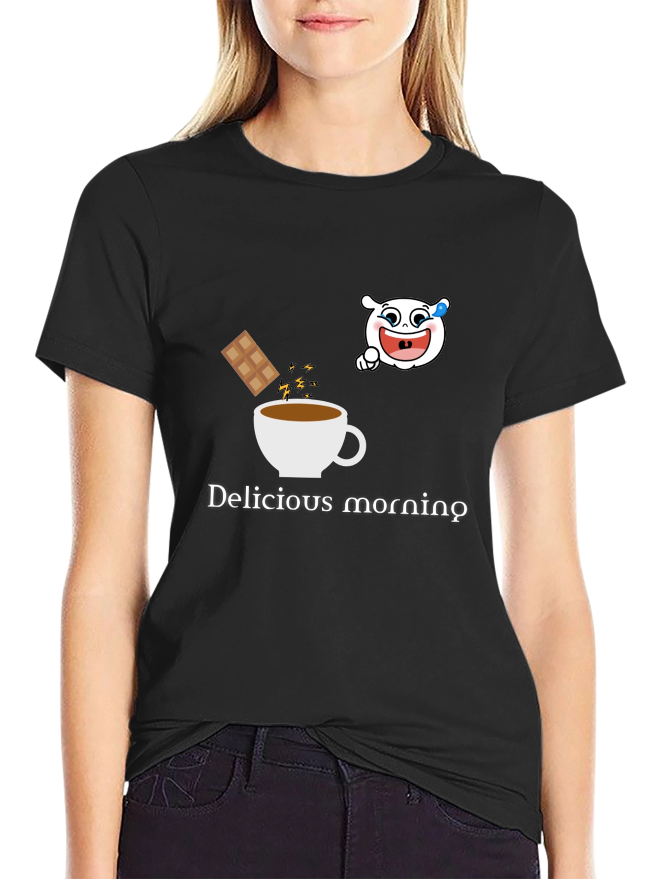 Delicious Morning Graphic Tee - Black Cotton Blend