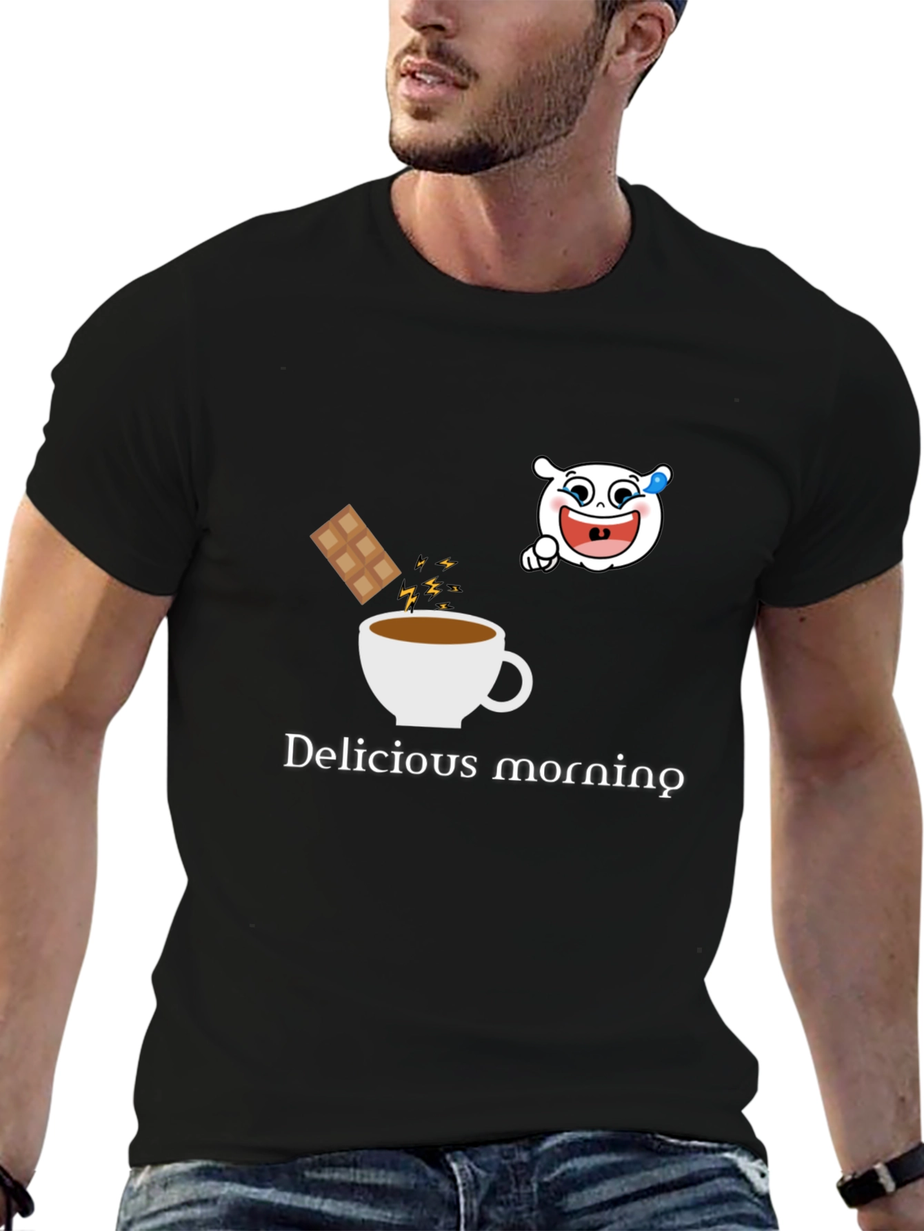 Delicious Morning Graphic Tee - Black Cotton Blend
