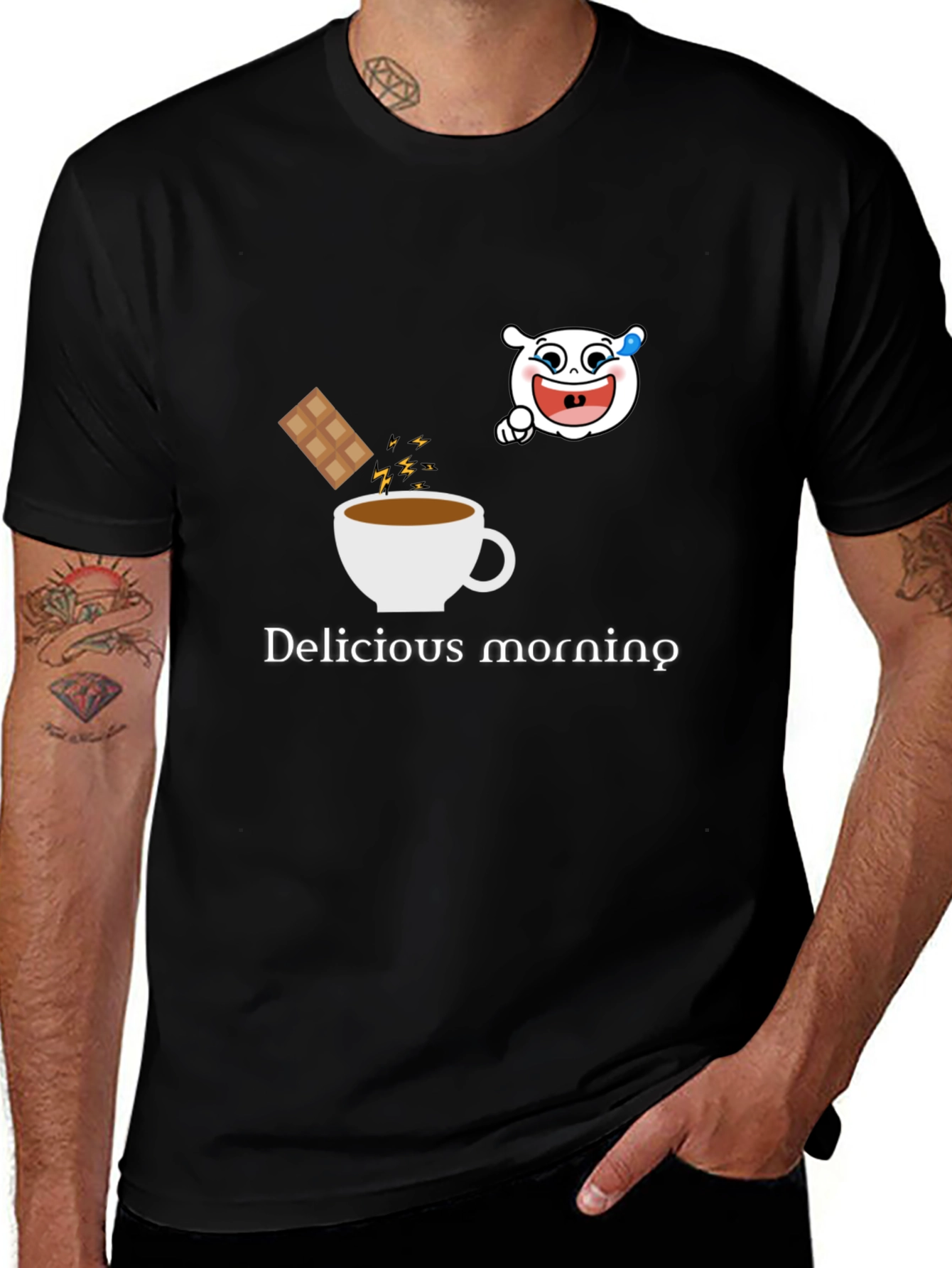 Delicious Morning Graphic Tee - Black Cotton Blend