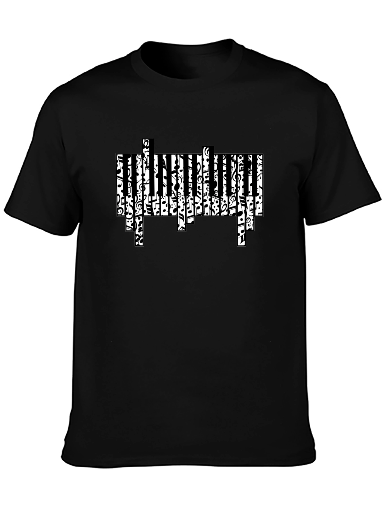 Musical Piano Key Design Black T-Shirt
