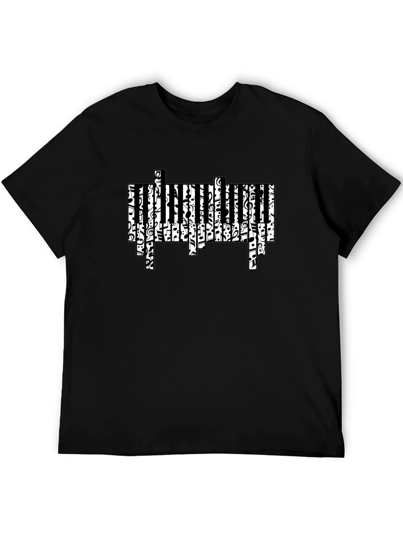 Musical Piano Key Design Black T-Shirt