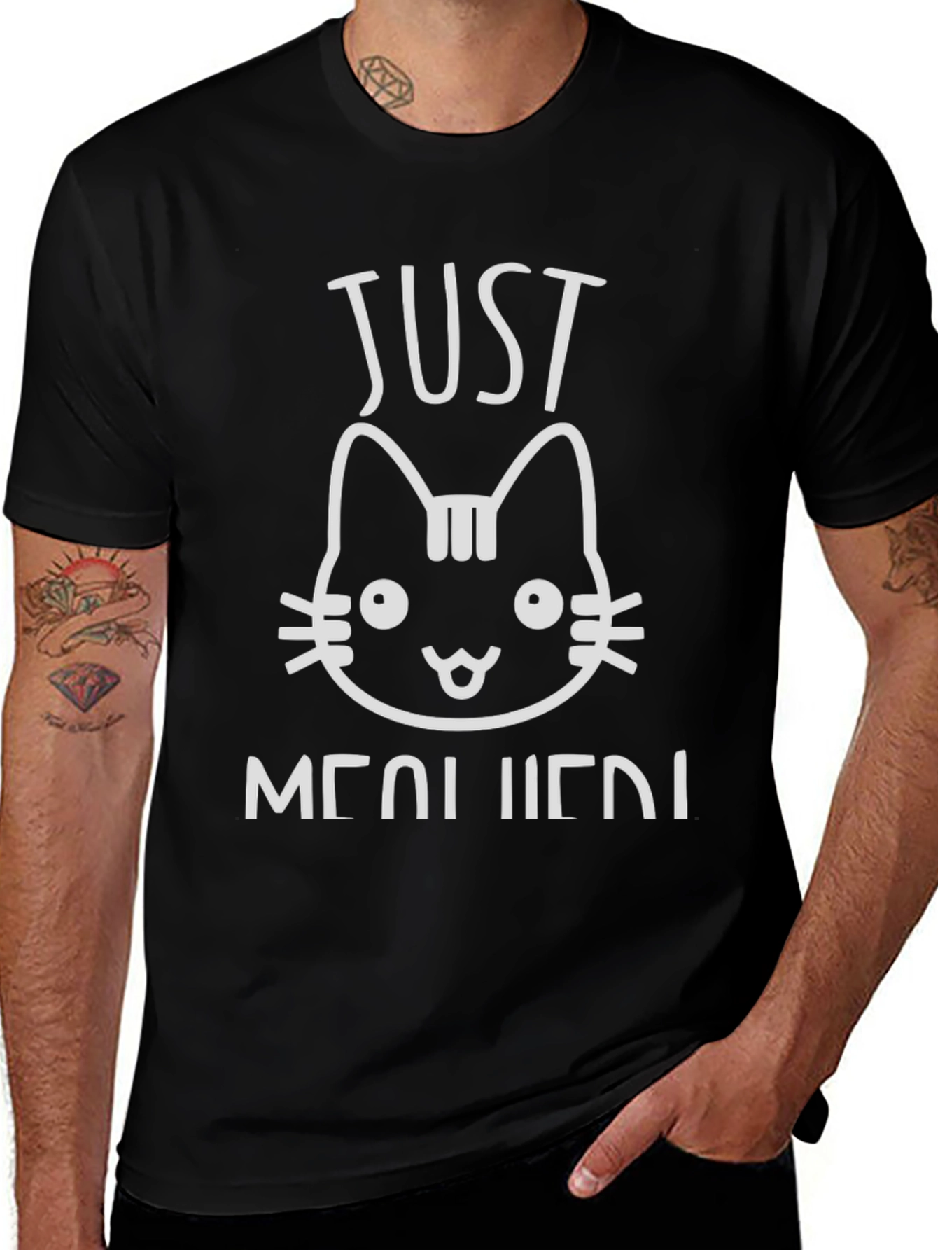 Just Meow It! Cat Graphic Print T-Shirt - Black