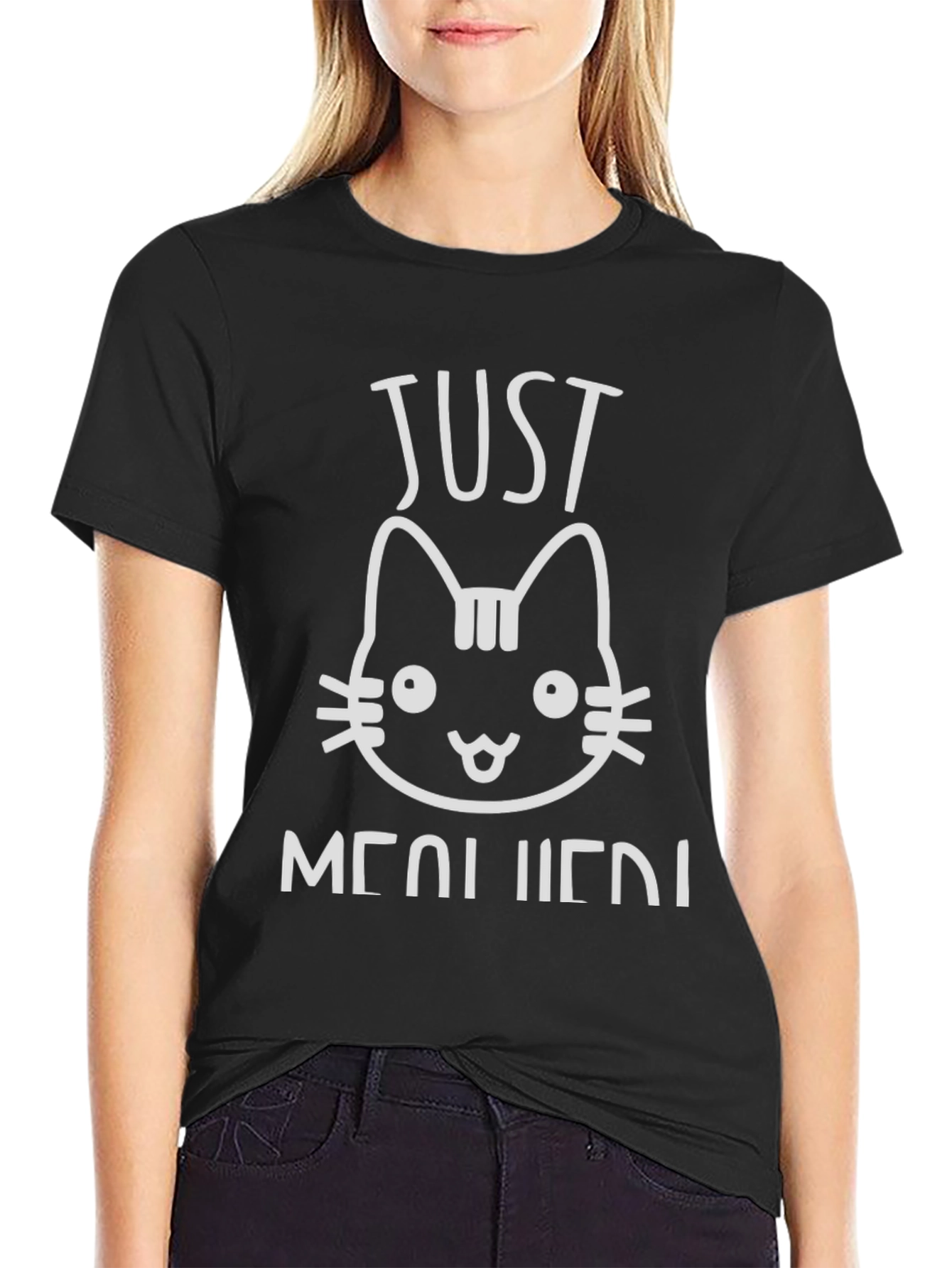 Just Meow It! Cat Graphic Print T-Shirt - Black