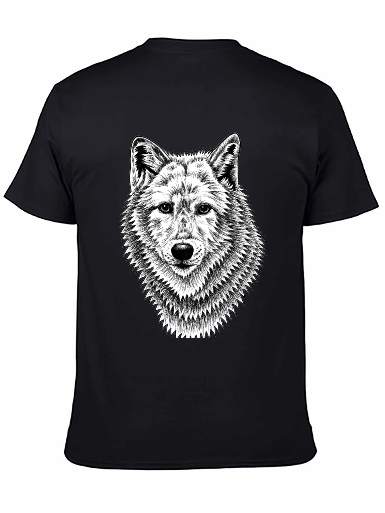 Black T-Shirt with Wolf Graphic Print for Men