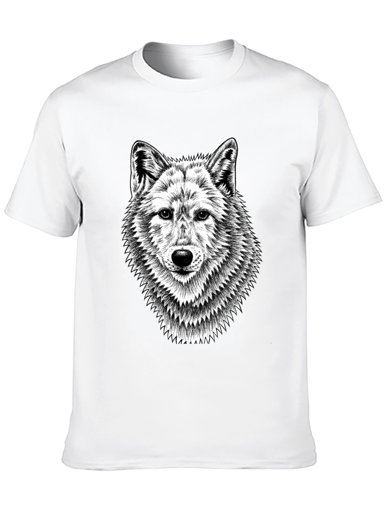 Black T-Shirt with Wolf Graphic Print for Men
