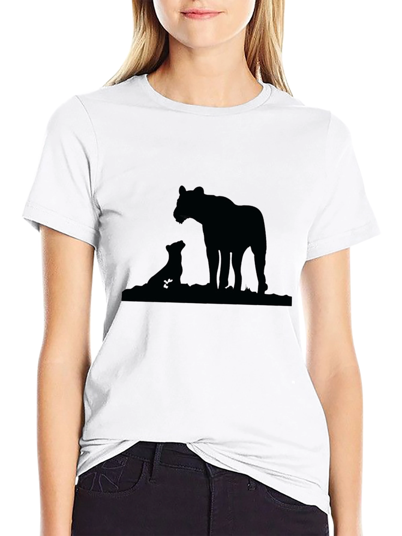 Lion Family Silhouette Black T-Shirt