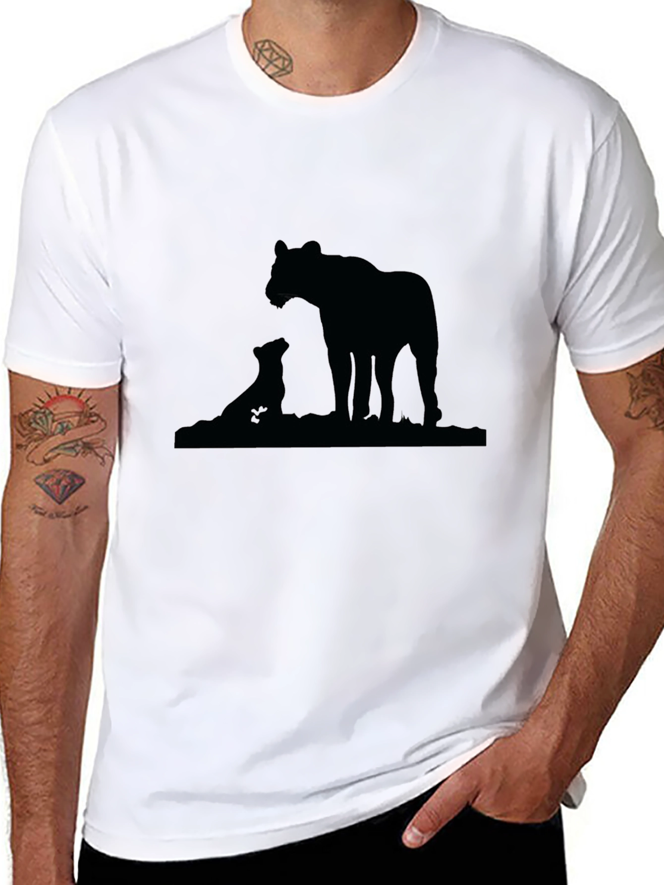 Lion Family Silhouette Black T-Shirt