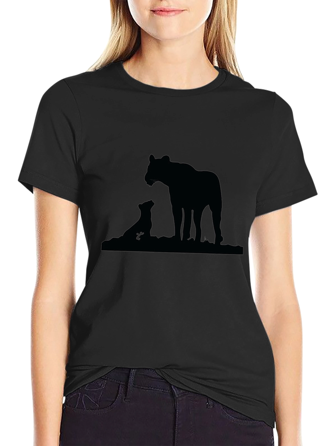 Lion Family Silhouette Black T-Shirt