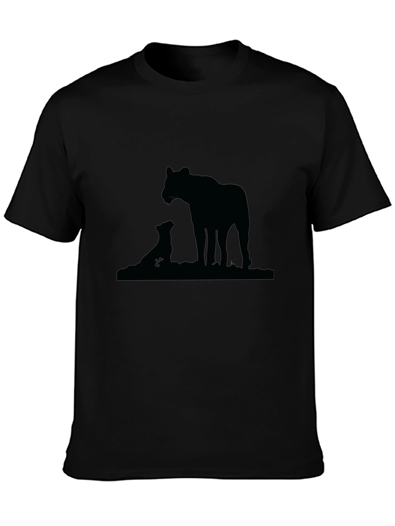 Lion Family Silhouette Black T-Shirt